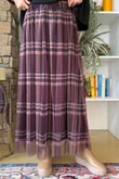 Myrtle Plaid Tulle Midi Skirt Aubergine